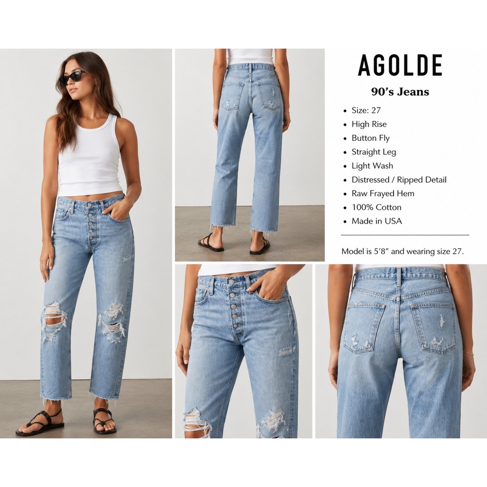 Agolde 90s Jeans Light Wash Distressed High Rise Straight Leg A069C-811 Size 27